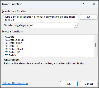 FXLData on Functions List.