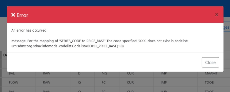 Excel import error window