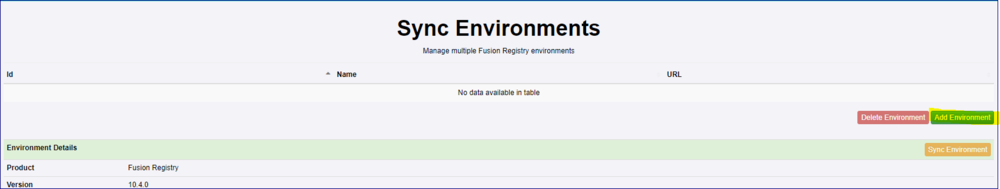 Sync Environment Page
